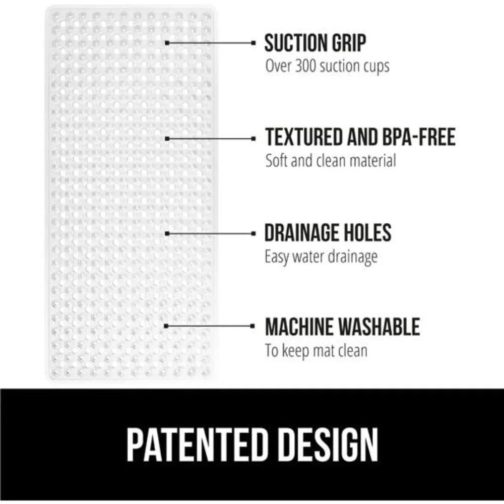 Grip Patented Bath Tub Shower Mat, Machine Washable Bathtub Floor Liner